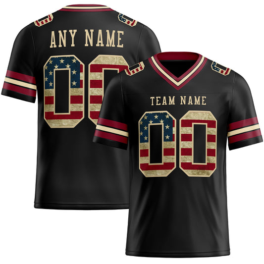 Custom Black Vintage USA Flag Crimson-City Cream Mesh Authentic Football Jersey Limited
