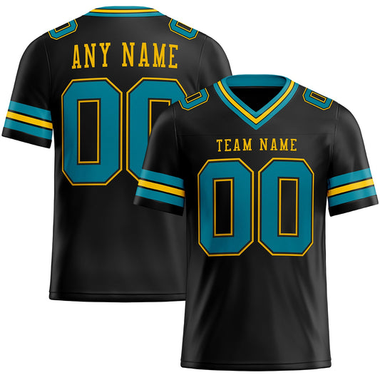 Custom Black Teal-Yellow Mesh Authentic Football Jersey Limited