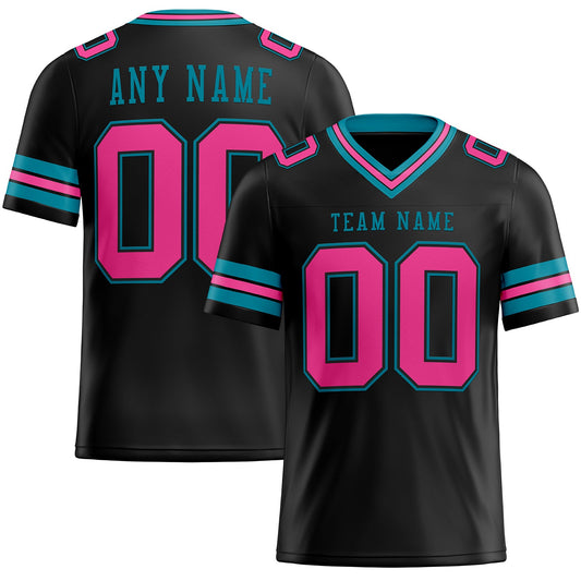 Custom Black Pink-Teal Mesh Authentic Football Jersey Limited