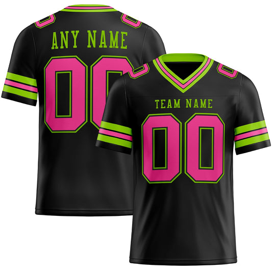 Custom Black Pink-Neon Green Mesh Authentic Football Jersey Limited