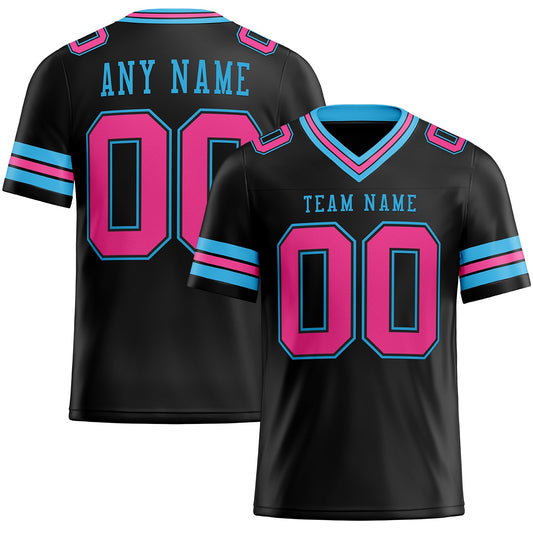 Custom Black Pink-Sky Blue Mesh Authentic Football Jersey Limited