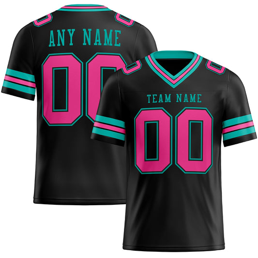 Custom Black Pink-Aqua Mesh Authentic Football Jersey Limited