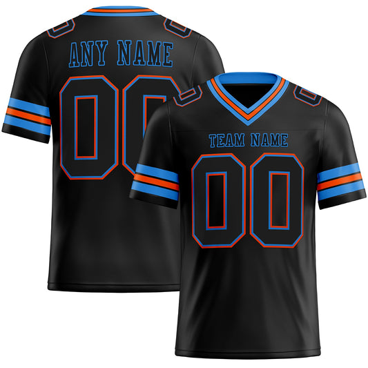 Custom Black Electric Blue-Orange Mesh Authentic Football Jersey Limited