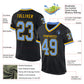 Custom Black Light Blue-Gold Mesh Authentic Throwback Football Jersey Limited