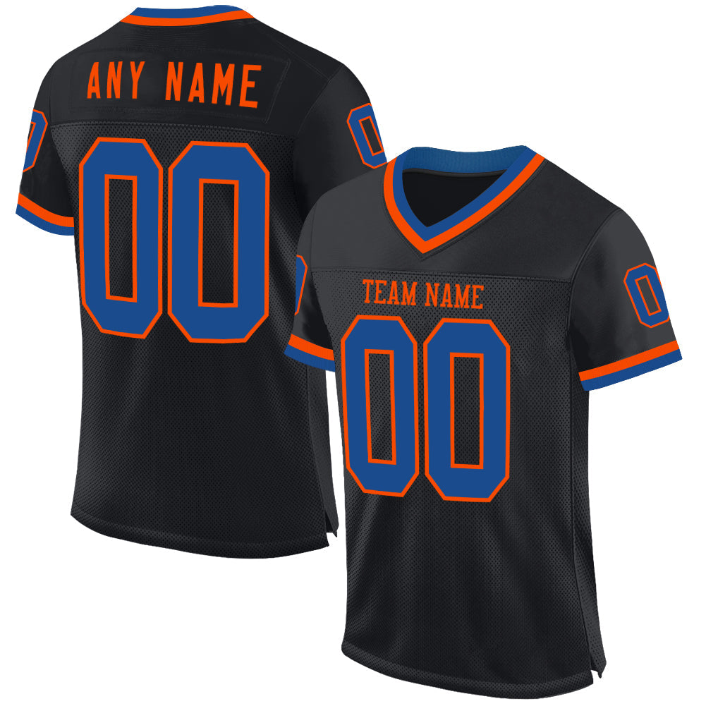 Custom Black Blue-Orange Mesh Authentic Throwback Football Jersey Limited