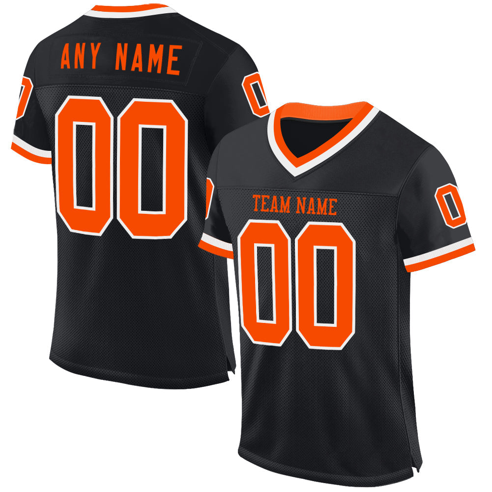 Custom Black Orange-White Mesh Authentic Throwback Football Jersey Limited