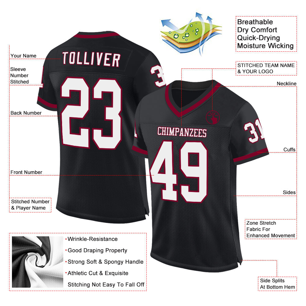 Custom Black White-Maroon Mesh Authentic Throwback Football Jersey Limited