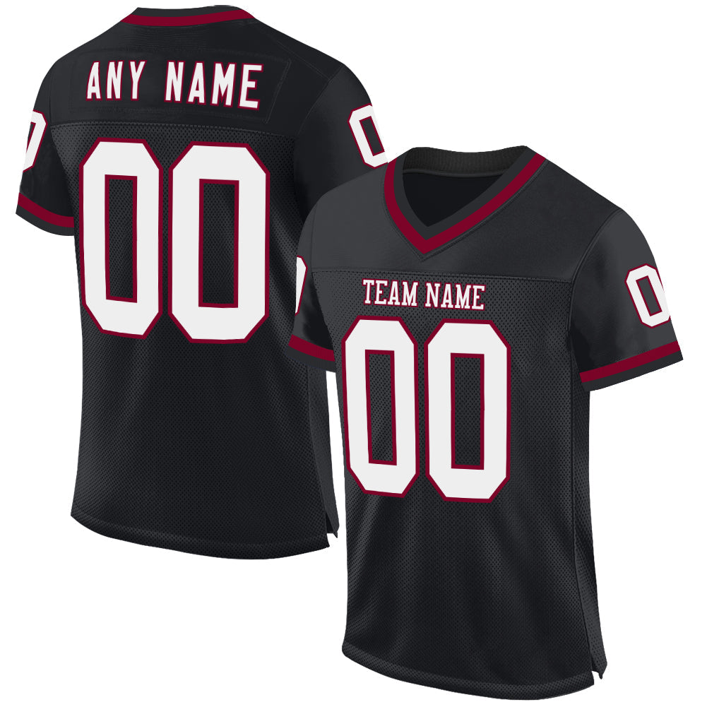 Custom Black White-Maroon Mesh Authentic Throwback Football Jersey Limited