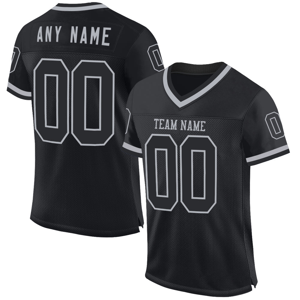 Custom Black Gray Mesh Authentic Throwback Football Jersey Limited