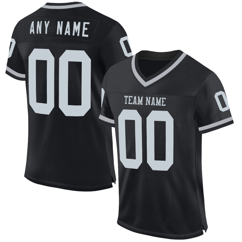 Custom Black Silver-Gray Mesh Authentic Throwback Football Jersey Limited