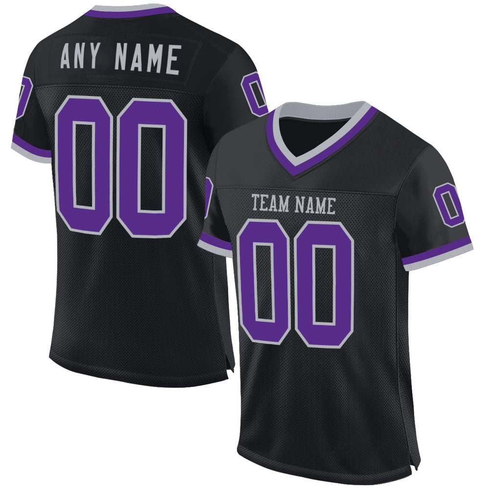 Custom Black Purple-Gray Mesh Authentic Throwback Football Jersey Limited