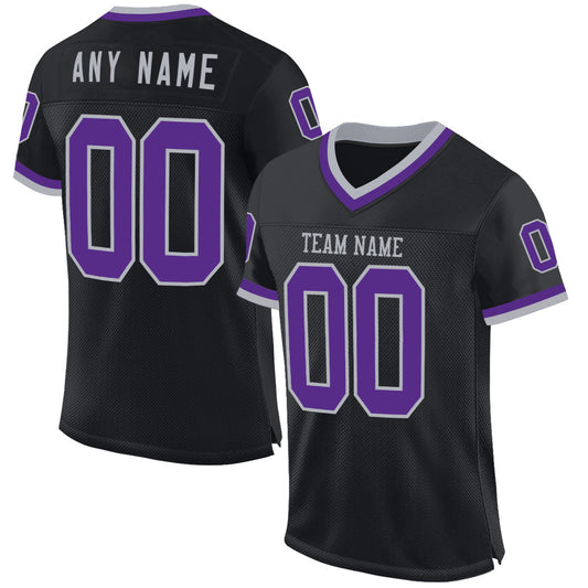 Custom Black Purple-Gray Mesh Authentic Throwback Football Jersey Limited
