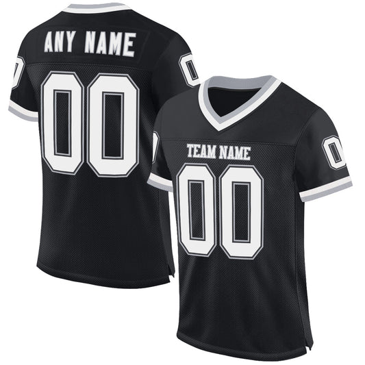 Custom Black White-Gray Mesh Authentic Throwback Football Jersey Limited