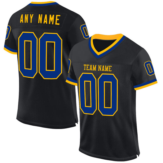 Custom Black Royal-Gold Mesh Authentic Throwback Football Jersey Limited