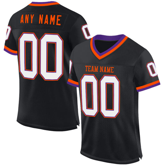 Custom Black Purple-Orange Mesh Authentic Throwback Football Jersey Limited