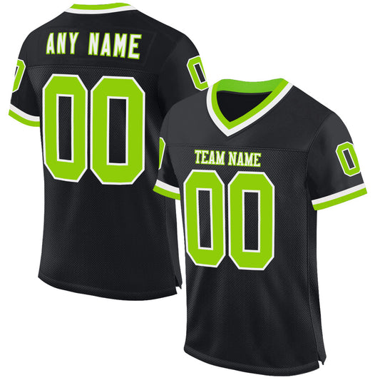 Custom Black Neon Green-White Mesh Authentic Throwback Football Jersey Limited