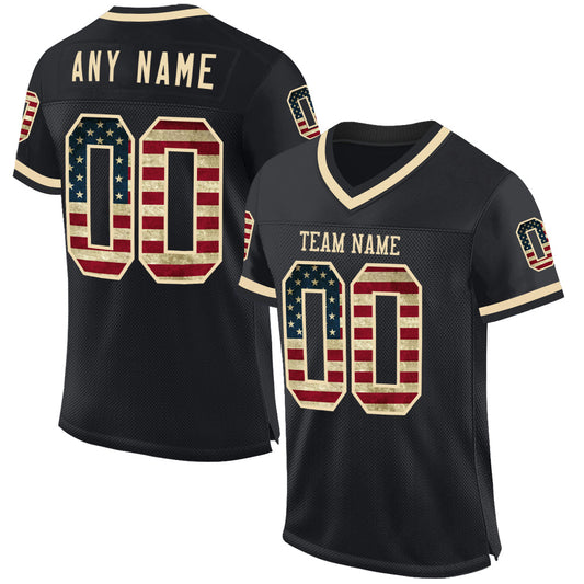 Custom Black Vintage USA Flag-Cream Mesh Authentic Throwback Football Jersey Limited