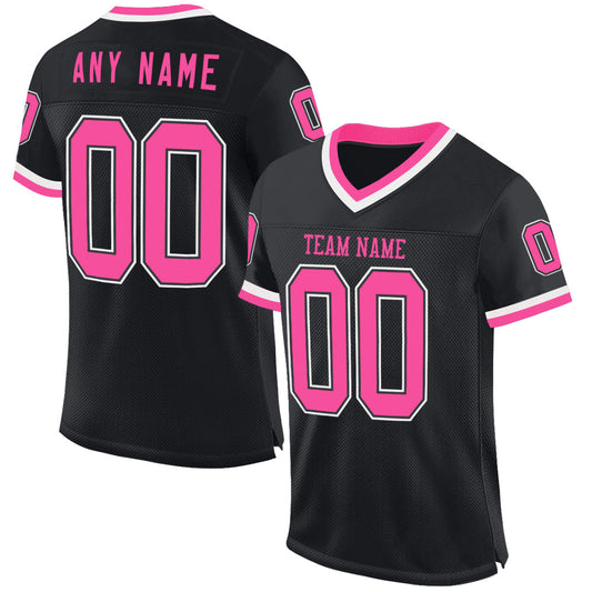 Custom Black Pink-White Mesh Authentic Throwback Football Jersey Limited