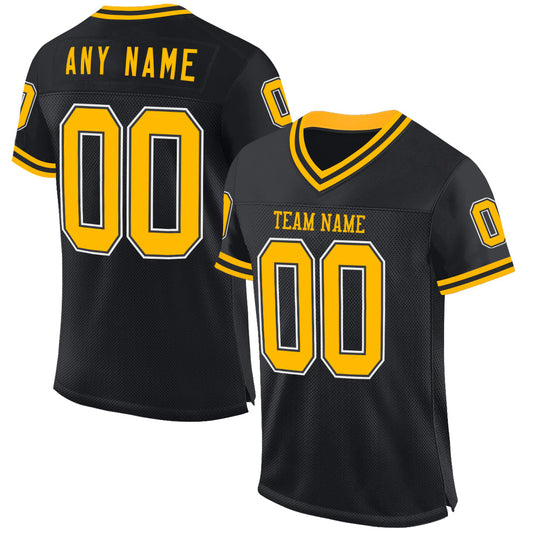Custom Black Gold-White Mesh Authentic Throwback Football Jersey Limited