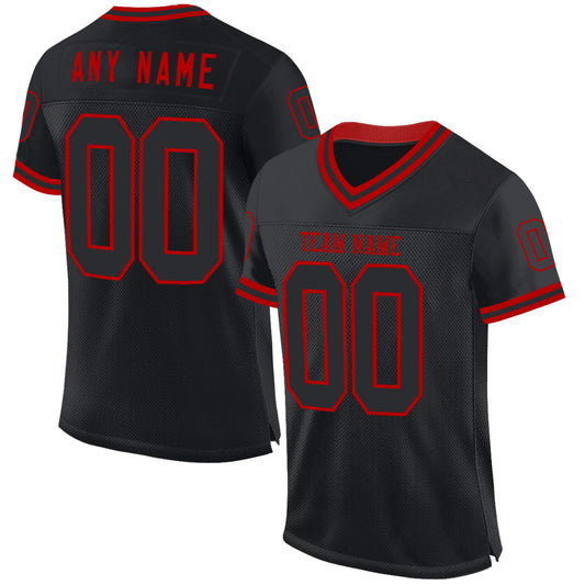 Custom Black Red Mesh Authentic Throwback Football Jersey Limited
