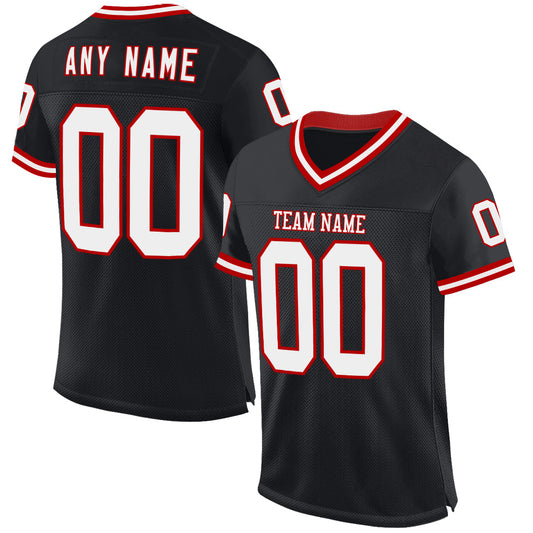 Custom Black White-Red Mesh Authentic Throwback Football Jersey Limited
