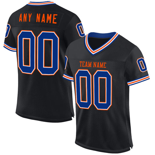 Custom Black Royal-Orange Mesh Authentic Throwback Football Jersey Limited