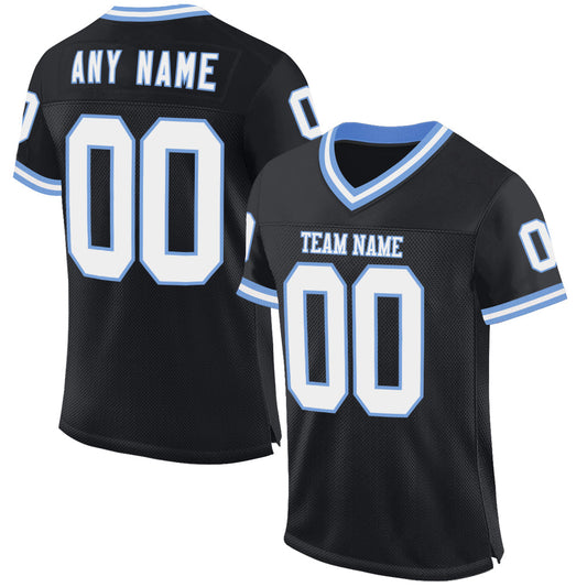 Custom Black White-Light Blue Mesh Authentic Throwback Football Jersey Limited