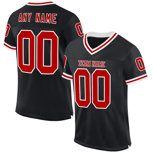 Custom Black Red-White Mesh Authentic Throwback Football Jersey Limited