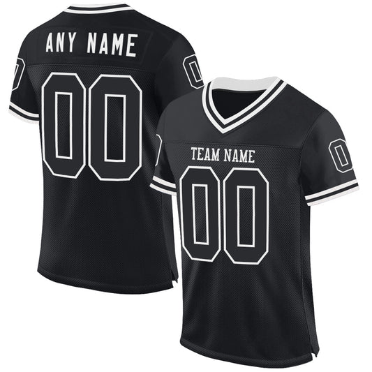 Custom Black White Mesh Authentic Throwback Football Jersey Limited