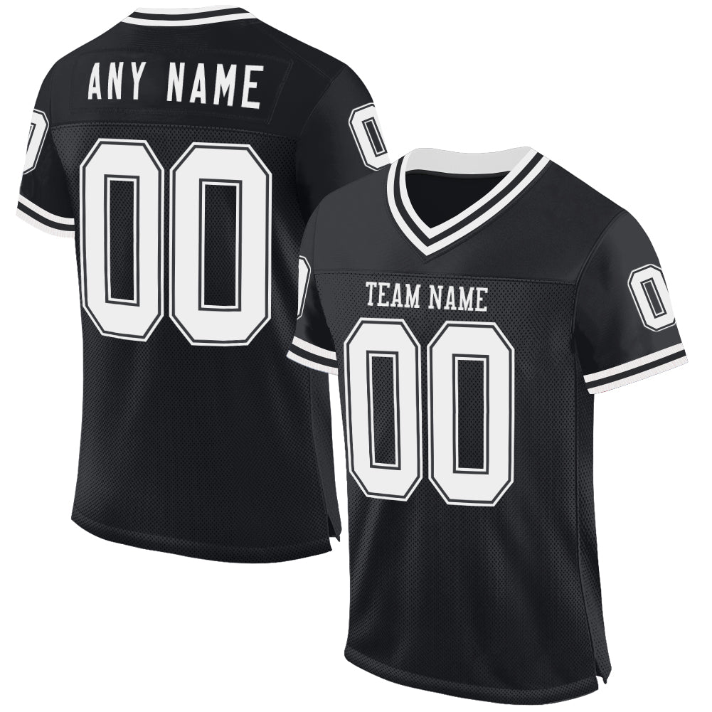 Custom Black White Mesh Authentic Throwback Football Jersey Limited