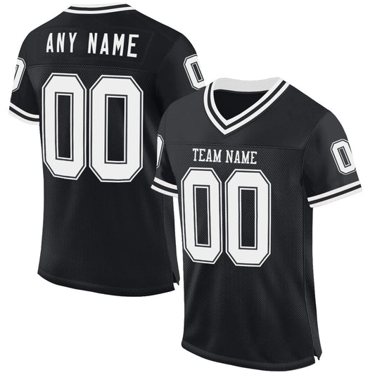 Custom Black White Mesh Authentic Throwback Football Jersey Limited
