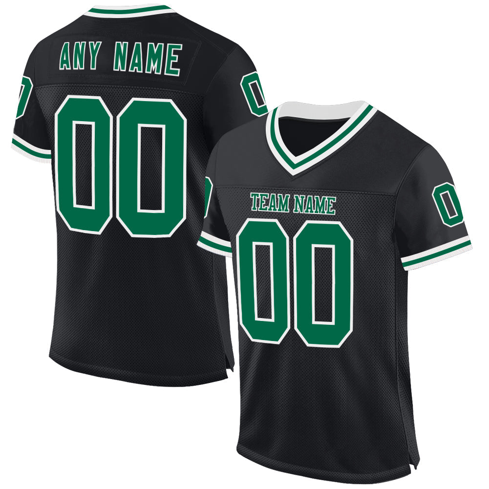 Custom Black Kelly Green-White Mesh Authentic Throwback Football Jersey Limited