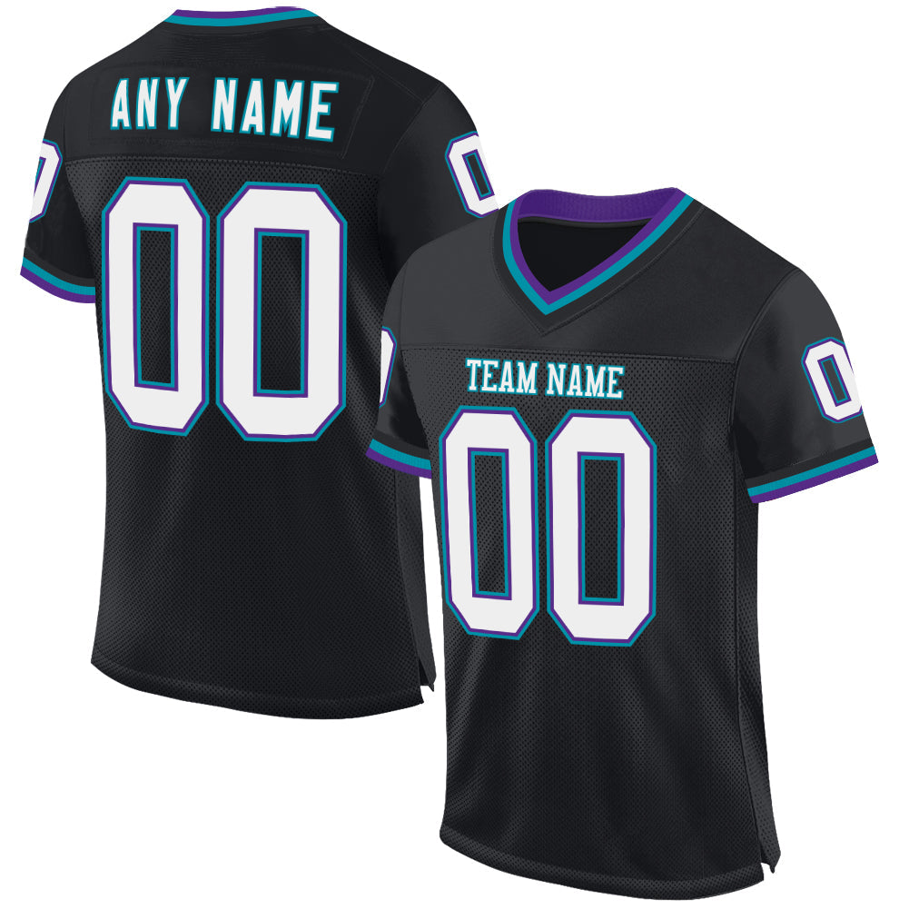 Custom Black Purple-Teal Mesh Authentic Throwback Football Jersey Limited