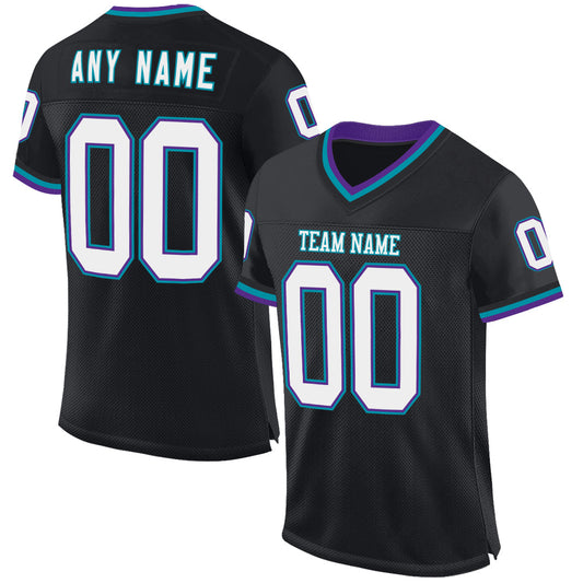 Custom Black Purple-Teal Mesh Authentic Throwback Football Jersey Limited