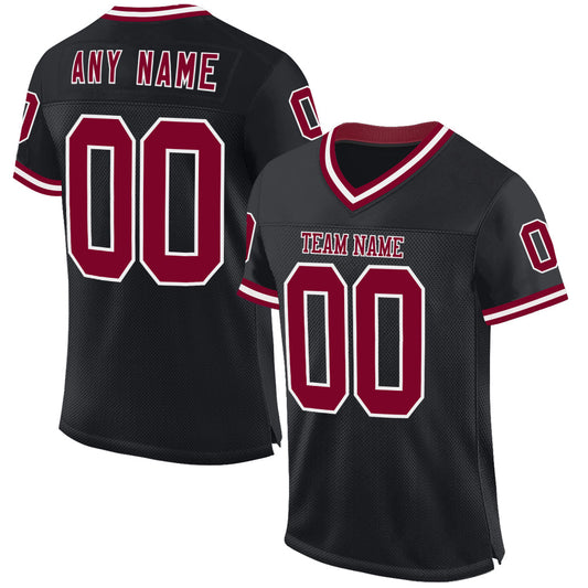 Custom Black Maroon-White Mesh Authentic Throwback Football Jersey Limited