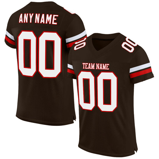 Custom Brown White-Red Mesh Authentic Football Jersey Limited