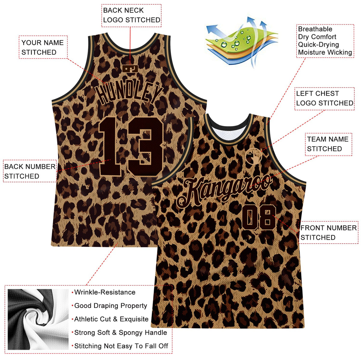 Custom Brown Brown-Old Gold 3D Pattern Design Leopard Authentic Basketball Jersey Limited