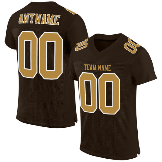 Custom Brown Old Gold-White Mesh Authentic Football Jersey Limited