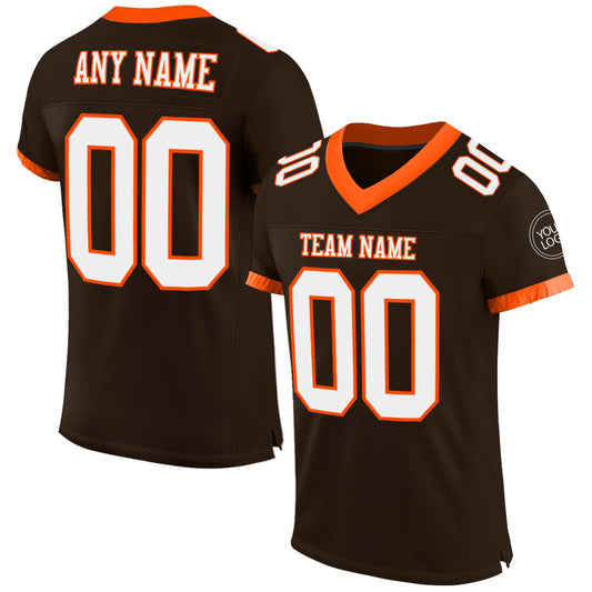 Custom Brown White-Orange Mesh Authentic Football Jersey Limited