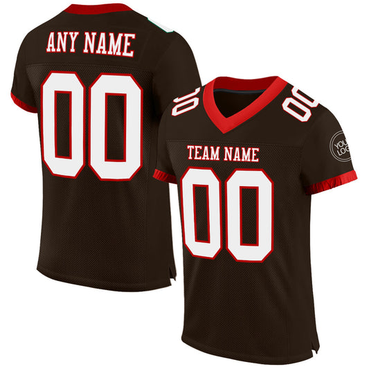 Custom Brown White-Red Mesh Authentic Football Jersey Limited