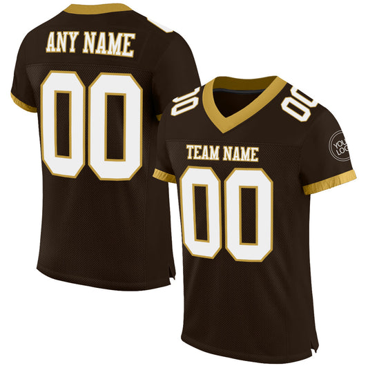 Custom Brown White-Old Gold Mesh Authentic Football Jersey Limited
