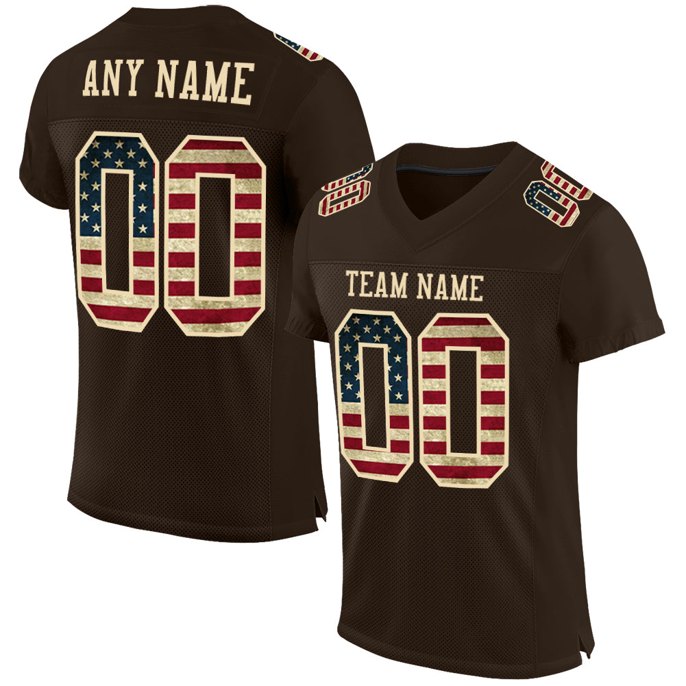 Custom Brown Vintage USA Flag-City Cream Mesh Authentic Football Jersey Limited