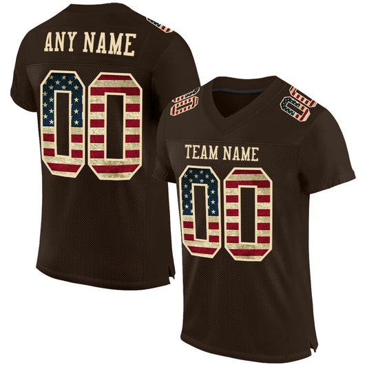 Custom Brown Vintage USA Flag-City Cream Mesh Authentic Football Jersey Limited