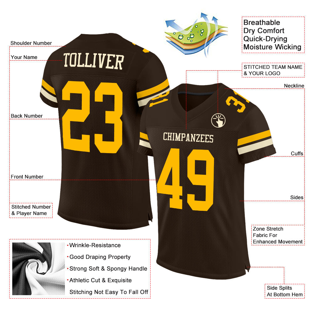 Custom Brown Gold-Cream Mesh Authentic Football Jersey Limited