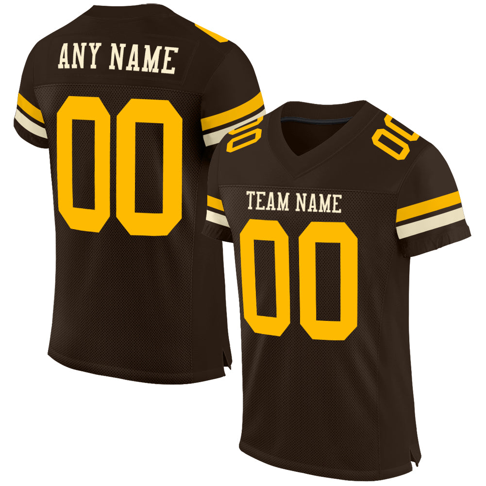 Custom Brown Gold-Cream Mesh Authentic Football Jersey Limited