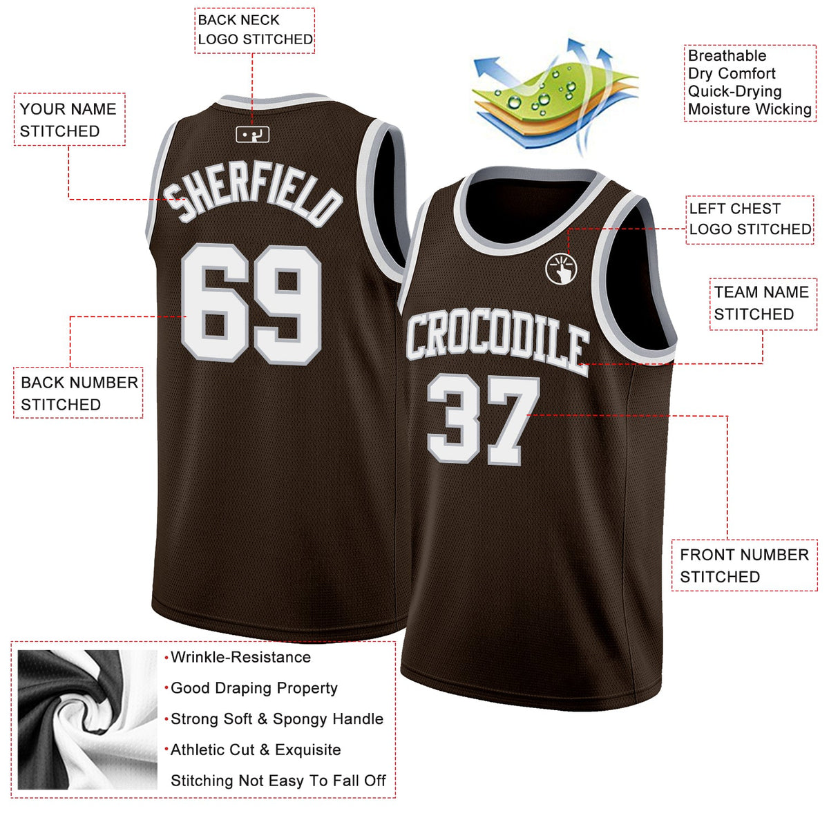 Custom Brown White-Gray Authentic Basketball Jersey Limited