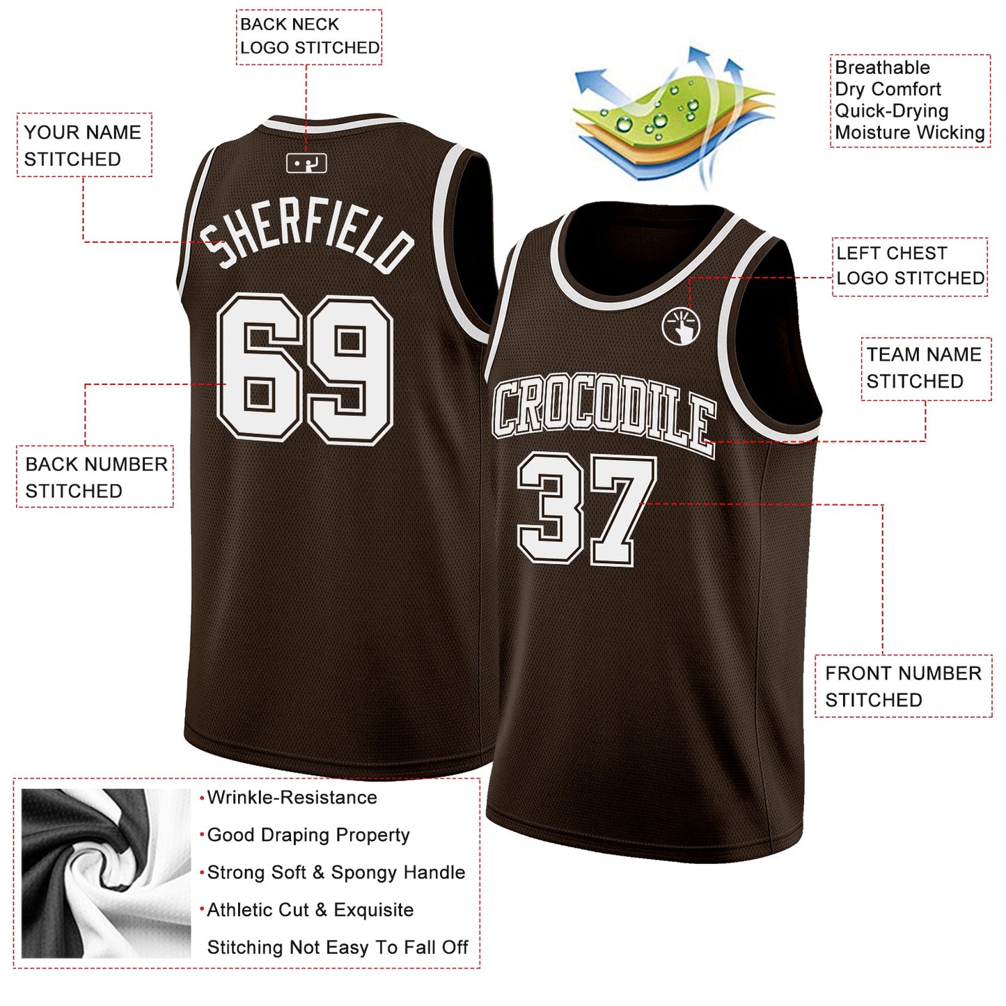 Custom Brown White Authentic Basketball Jersey Limited