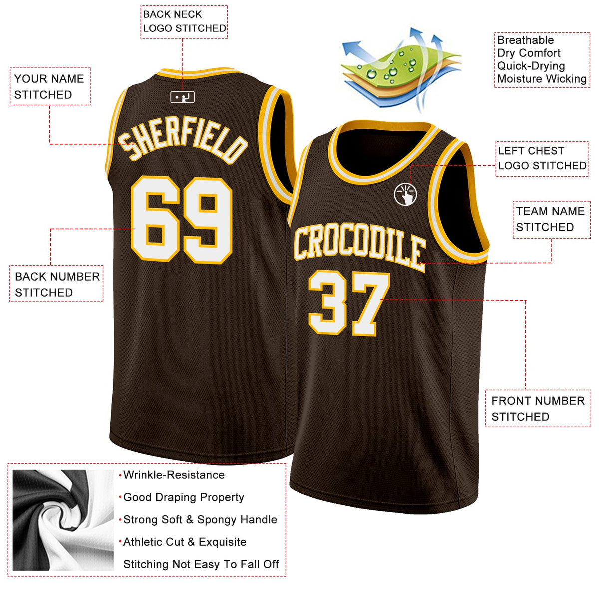 Custom Brown White-Gold Authentic Basketball Jersey Limited
