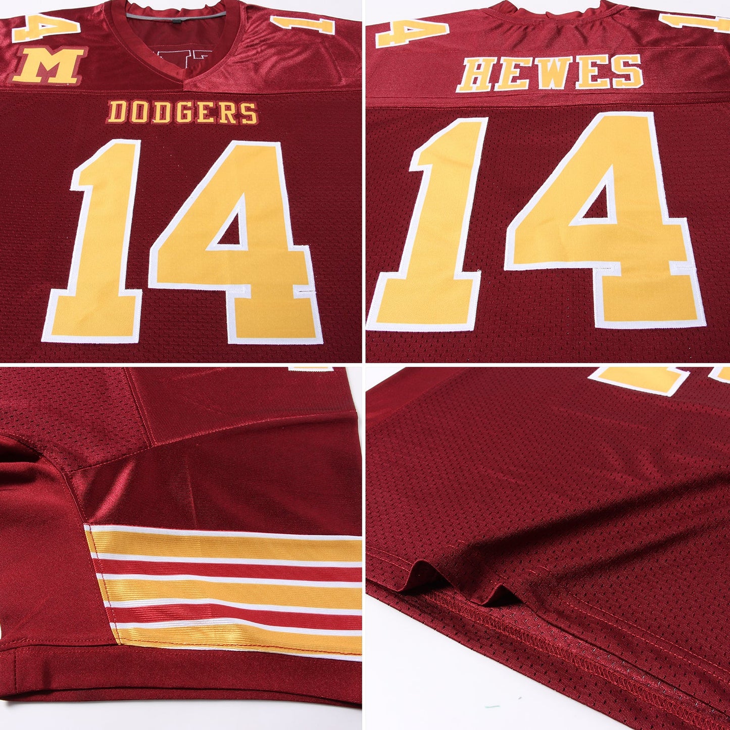 Custom Burgundy Gold-White Mesh Authentic Football Jersey Limited