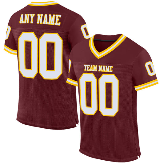 Custom Burgundy White-Gold Mesh Authentic Throwback Football Jersey Limited